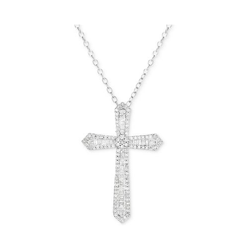 Macys Diamond Cross 18 Pendant Necklace (1/2 ct. t.w.) in Sterling Silver