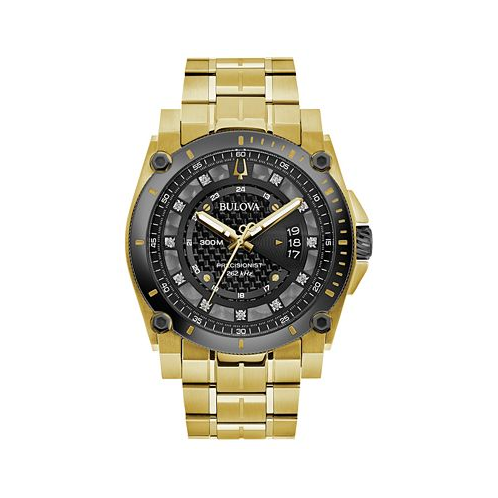 Bulova Mens Precisionist Diamond-Accent Gold-Tone Stainless Steel Bracelet Watch 46.5mm