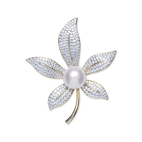 Macys Cultured Freshwater Pearl (10mm) & Cubic Zirconia Lily Pin in Sterling Silver & 18k Gold-Plate