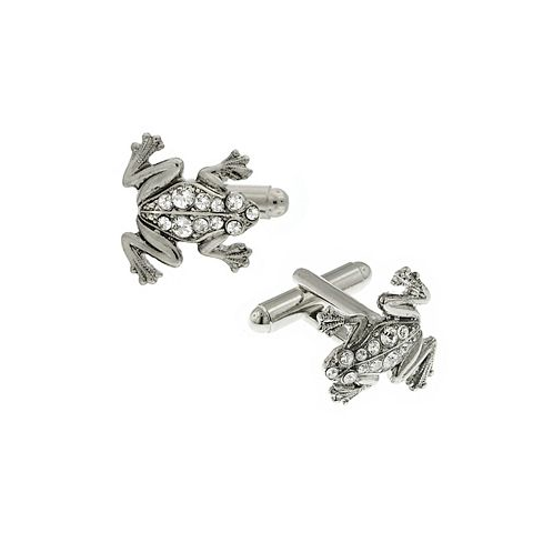 1928 Jewelry Silver-Tone Crystal Frog Cufflinks