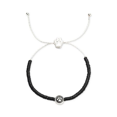 Pet Friends Jewelry Silver-Tone Paw Charm Black Bead Slider Bracelet
