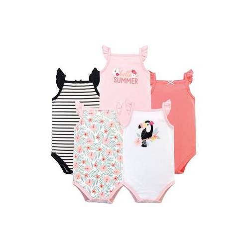 Hudson Baby Baby Girls Cotton Sleeveless Bodysuits 5pk Tropical Toucan