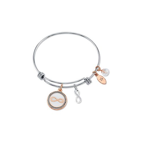 Unwritten Forever Friends Infinity Bangle Bracelet in Stainless Steel & Rose Gold-Tone with Silver Plated Charms