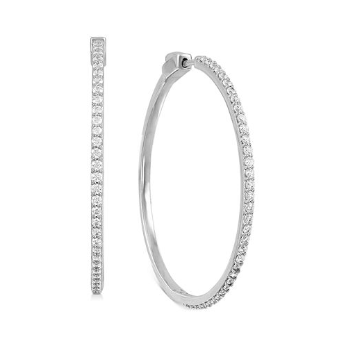 Macys Diamond Medium Skinny Hoop Earrings (1 ct. t.w.) in Sterling Silver