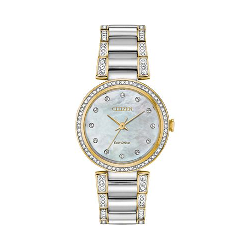 Citizen Eco-Drive Womens Silhouette Crystal Two-Tone Stainless Steel Bracelet Watch 28mm