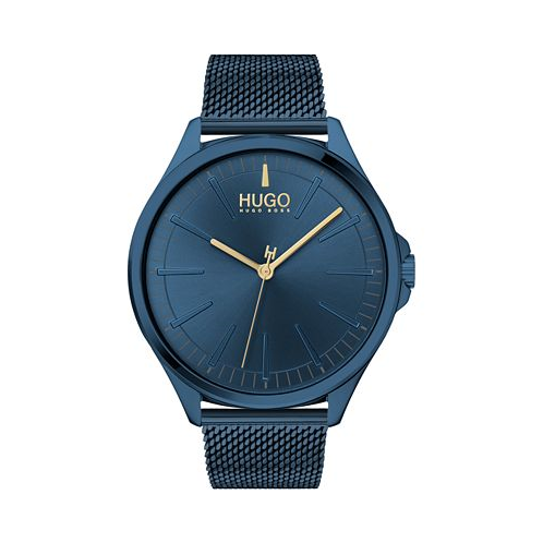 HUGO Mens #Smash Blue Stainless Steel Mesh Bracelet Watch 43mm