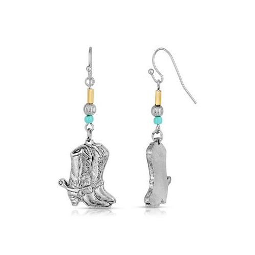 2028 Silver-Tone and Imitation Turquoise Accent Western Boots Drop Earrings