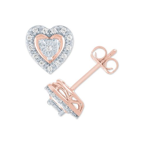 Macys Diamond Heart Earrings (1/10 ct. t.w.) in Sterling Silver or Sterling Silver & 14k Rose Gold-Plate