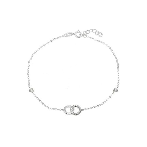 Giani Bernini Cubic Zirconia Pave Interlocking Circles Ankle Bracelet in Sterling Silver or Two Tone Sterling Silver & 18K Gold-Plated Sterling Silver