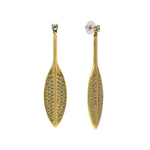 by 1928 14 K Gold Dipped Feather Hand Set Pave Drop Earring with Crystals