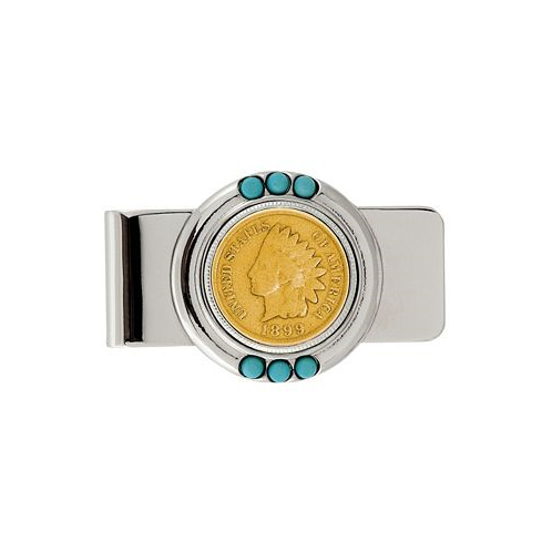 American Coin Treasures Mens Gold-Layered 1800s Indian Penny Turquoise Coin Money Clip