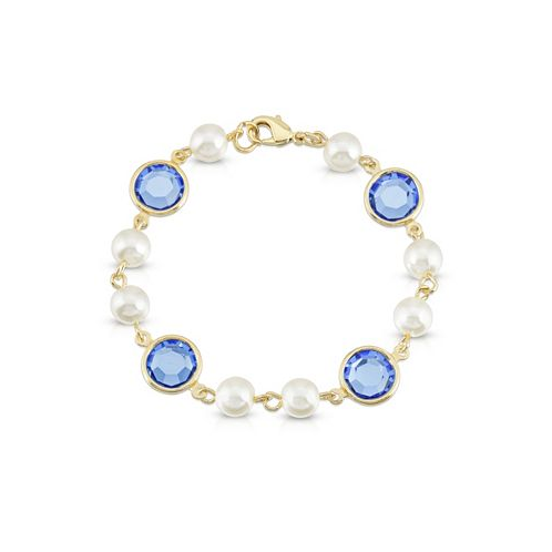 2028 Gold-Tone Imitation Pearl with Blue Channels Link Bracelet