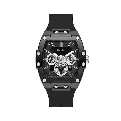 GUESS Mens Phoenix Black Silicone Strap Watch 43mm