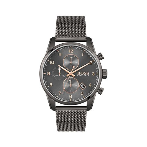 Hugo Boss Mens Skymaster Chronograph Gray Stainless Steel Mesh Bracelet Watch 44mm