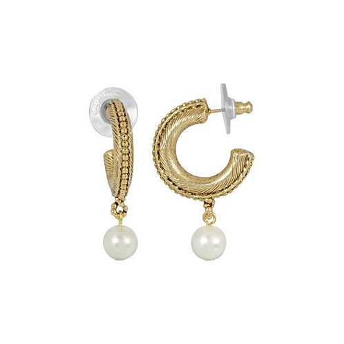 2028 Womens 14K Gold-tone Imitation Pearl Drop Hoop Earrings