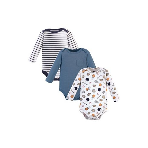 Hudson Baby Infant Boy Cotton Long-Sleeve Bodysuits 3pk Basic Sports