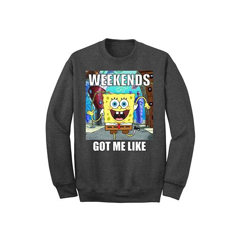 AIRWAVES Mens SpongeBob Weekends Got Me Like Crew Fleece Sweatshirt