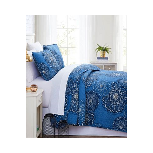 Southshore Fine Linens Midnight Floral Printed 2-Piece Quilt and Coordinating Sham Set Twin