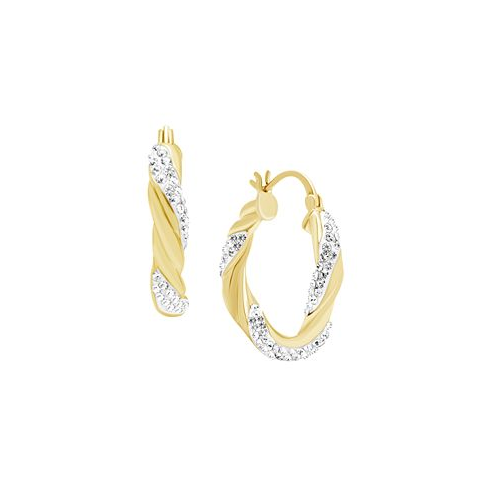 Essentials Clear Crystal Twisted Click Top Hoop Earring in Silver Plate or Gold Plate