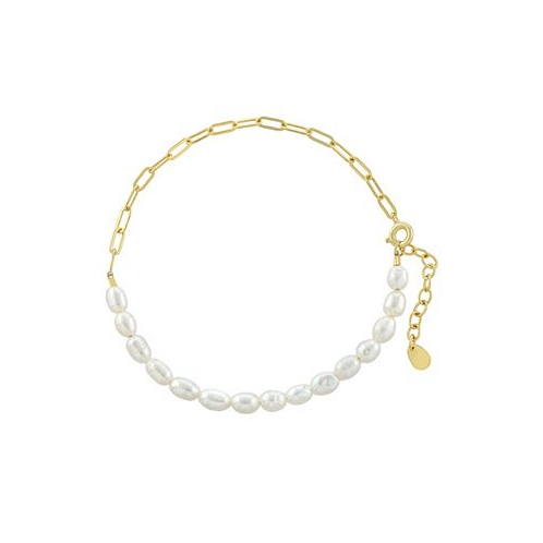 Macys 4-5MM Potato Pearl and Chain 7.5 Bracelet in Gold or Silver Plated