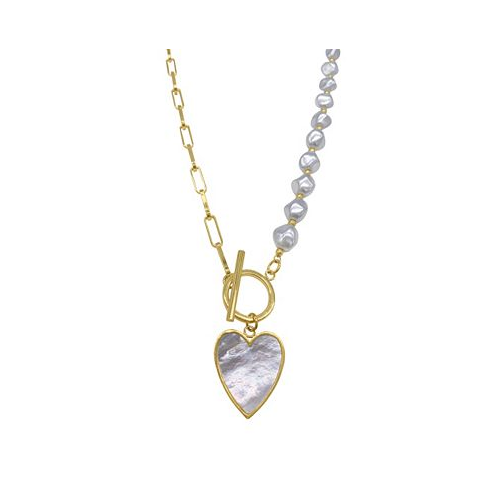 ADORNIA Imitation Pearl and Chain Heart Toggle Necklace