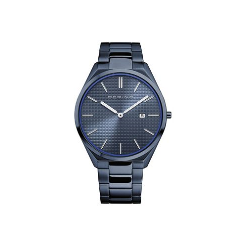 Bering Mens Ultra Slim Blue Stainless Steel Bracelet Watch 40mm