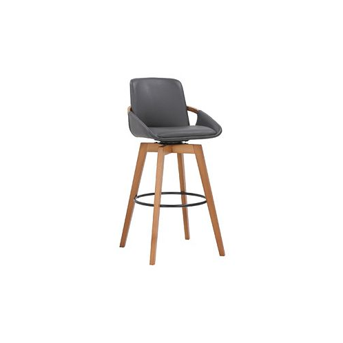Armen Living Baylor Swivel Wood Bar or Counter Stool in Faux Leather