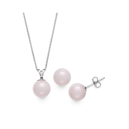 Macys 2-Pc. Set Dyed Jade Pendant Necklace and Stud Earrings in Sterling Silver (Also Available in Milky Aquamarine or Rose Quartz)