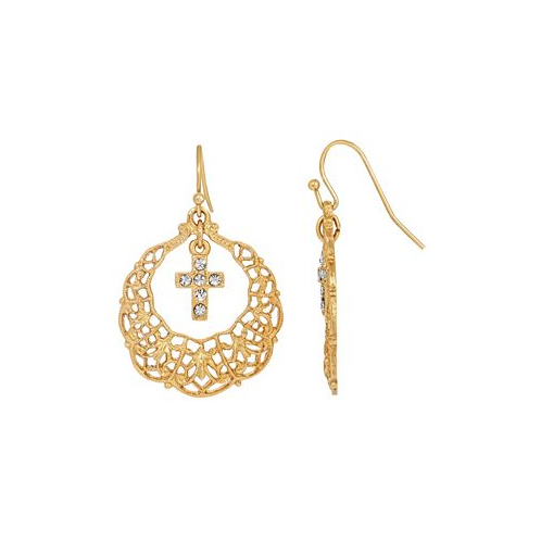 Symbols of Faith 14K Dipped Hoop Crystal Cross Drop Earrings