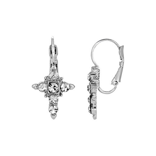 Symbols of Faith Silver-Tone Crystal Cross Earrings