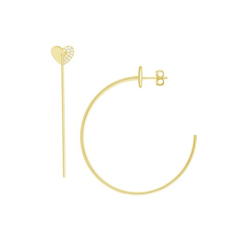 Essentials And Now This High Polished Cubic Zirconia Pave Heart C Hoop Earring Gold Plate