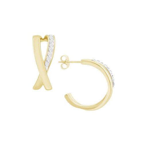 Essentials High Polished Clear Crystal Cross Over C Hoop Earring Gold Plate and Silver Plate