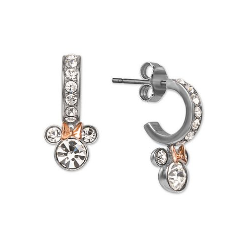Disney Crystal Minnie Mouse Dangle Hoop Earrings in Sterling Silver & 18k Rose Gold-Plate