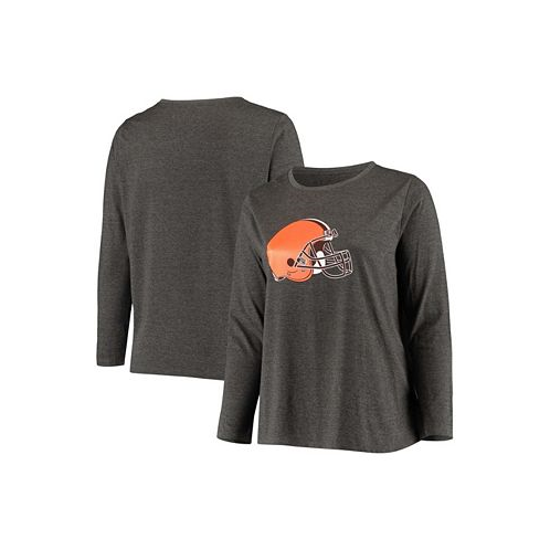 Fanatics Womens Plus Size Charcoal Cleveland Browns Primary Logo Long Sleeve T-shirt