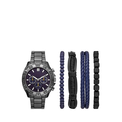 Folio Mens Gunmetal Blue Dial Bracelet Watch Gift Set 45mm