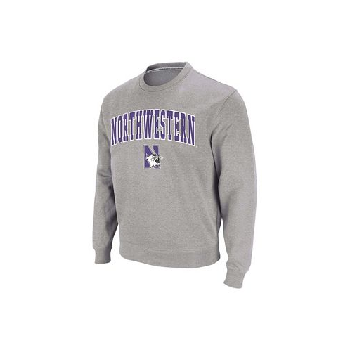 Colosseum Mens Heather Gray Northwestern Wildcats Arch Logo Crew Neck Sweatshirt
