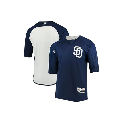 Majestic Mens Navy and White San Diego Padres Authentic Collection On-Field 3 and 4-Sleeve Batting Practice Jersey