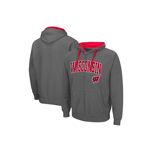 Colosseum Mens Charcoal Wisconsin Badgers Big and Tall Full-Zip Hoodie