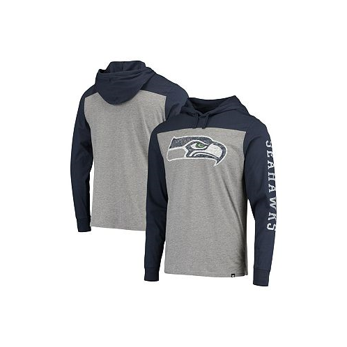 47 Brand Mens Heathered Gray Blue Seattle Seahawks Franklin Wooster Long Sleeve Hoodie T-shirt
