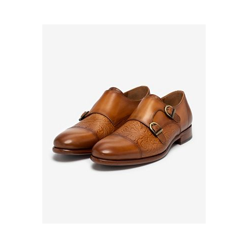 Taft Mens Lucca Embossed Floral Leather Monk Strap Dress Shoes