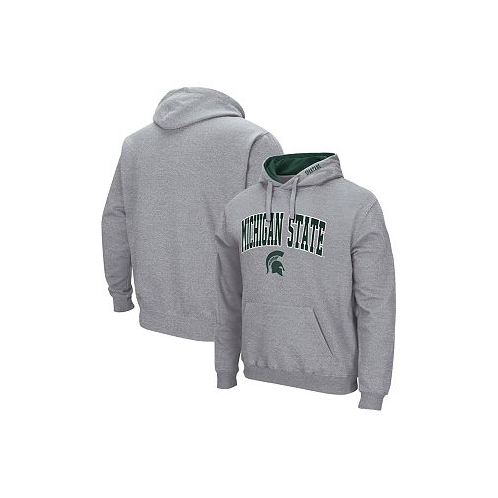 Colosseum Mens Heathered Gray Michigan State Spartans Arch and Logo 3.0 Pullover Hoodie