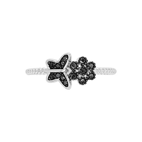 Macys Black Spinel Butterfly & Flower Ring (1/5 ct. t.w.) in Sterling Silver & Black Rhodium-Plate