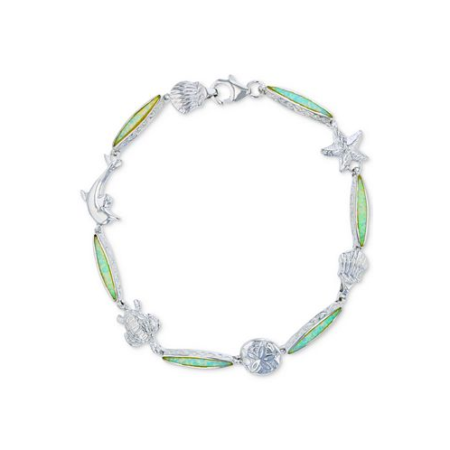 Macys Lab-Created Opal Nautical Theme Link Bracelet in Sterling Silver
