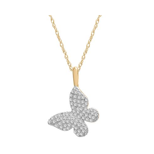 Wrapped Diamond Butterfly Pendant Necklace (1/6 ct. t.w.) in 14k Gold (Also Available in Black Diamond)