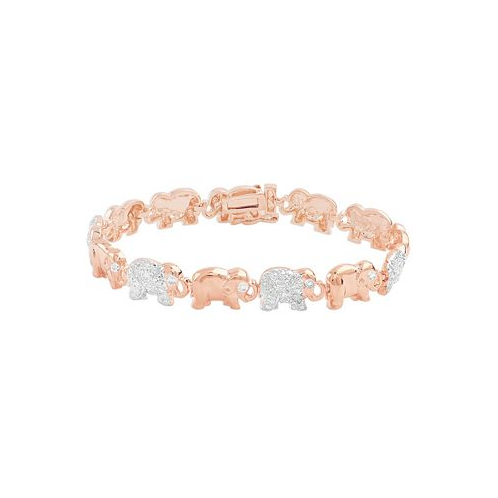 Macys Diamond Accent Elephant Link Bracelet in Silver Plate Rose Gold or Gold Plate