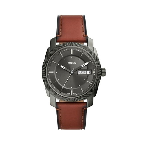Fossil Mens Machine Brown Leather Strap Watch 42mm