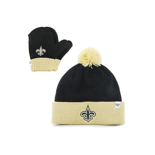 47 Brand Infant Unisex 47 Black Gold New Orleans Saints Bam Bam Cuffed Knit Hat with Pom and Mittens Set