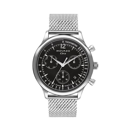 Movado Mens Swiss Chronograph Heritage Series Circa Stainless Steel Mesh Bracelet Watch 43mm