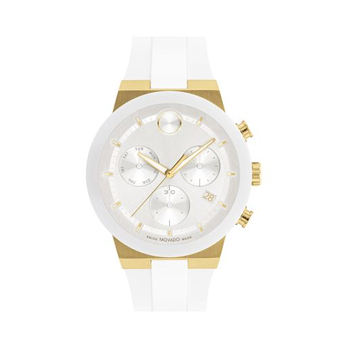 Movado Mens Swiss Chronograph Bold Fusion White Silicone Strap Watch 44mm