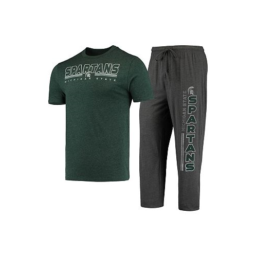 Concepts Sport Mens Heathered Charcoal Green Michigan State Spartans Meter T-shirt and Pants Sleep Set